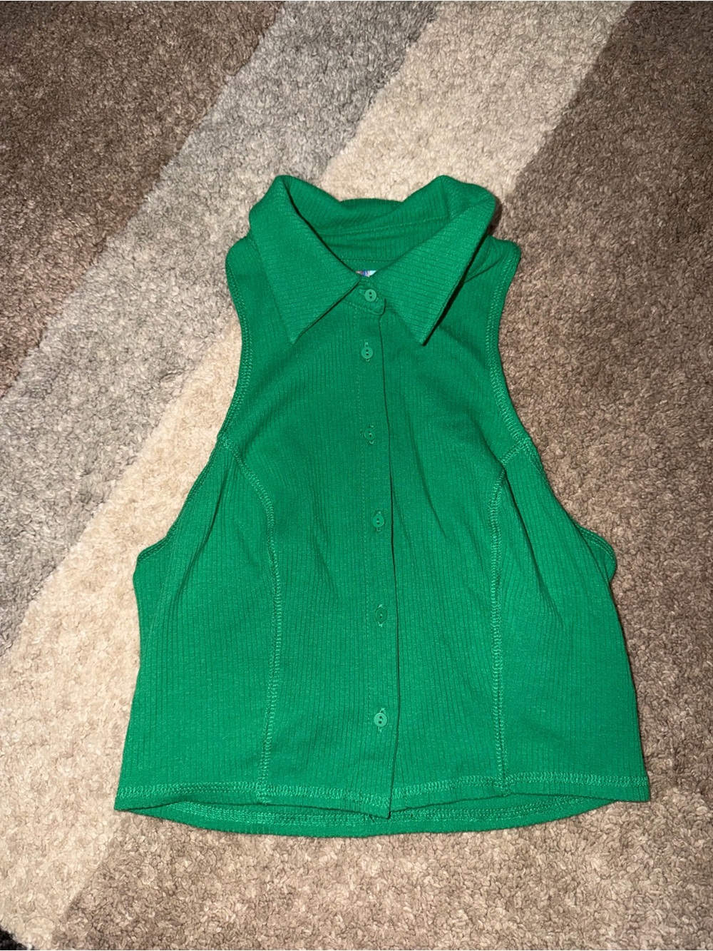 Urban Outfitters Bright Green Ribbed Sleeveless Button-Front Tank